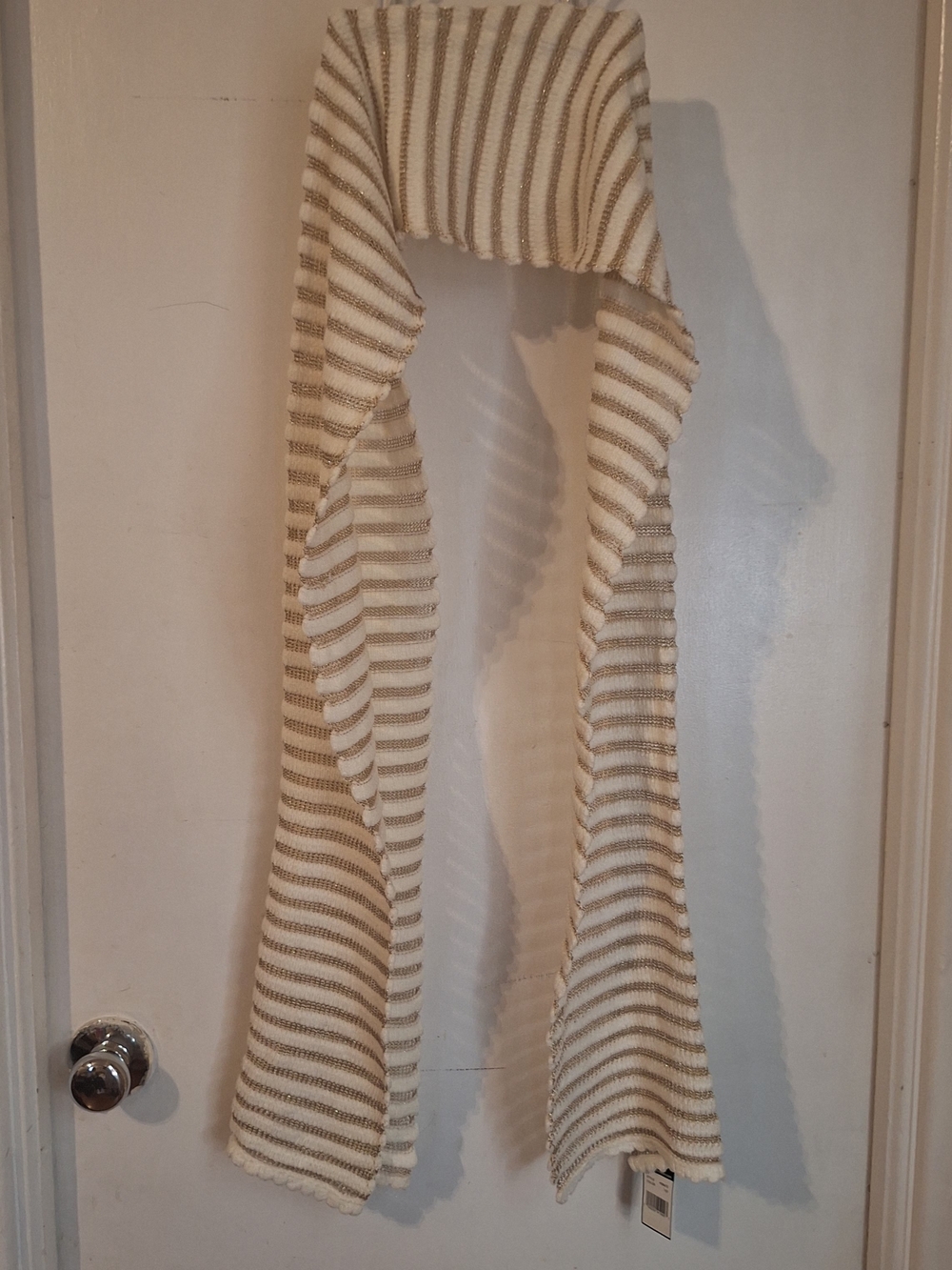 Lauren Ralph Lauren Cream and Tan Striped Knit Scarf